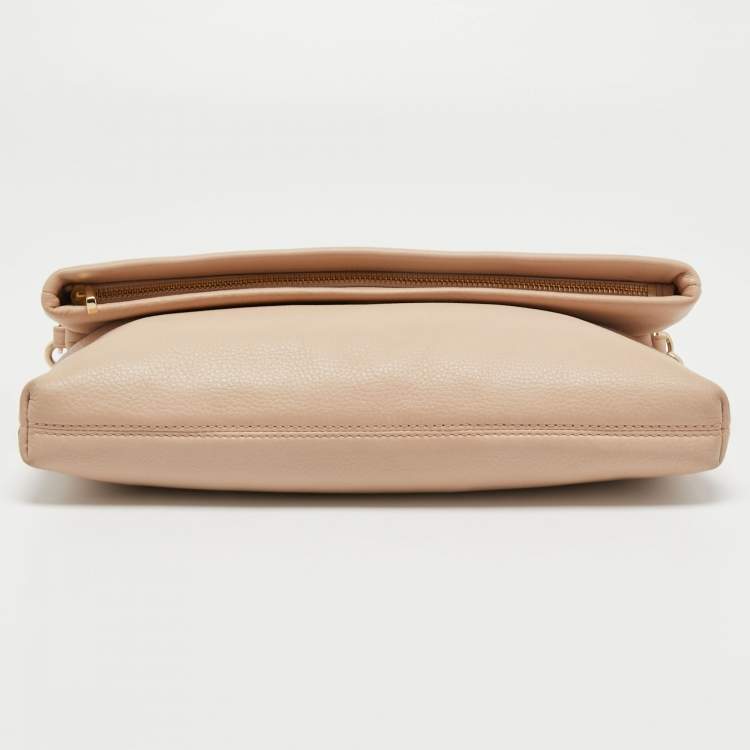 Pre Owned Tory Burch Cream Leather Thea Fold Over Crossbody Bag