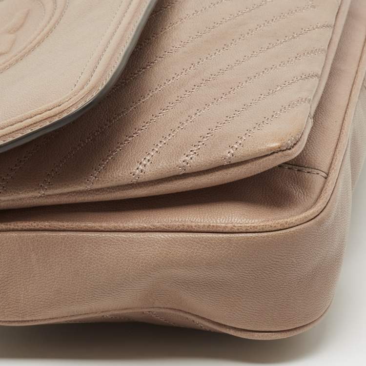 Pre Owned Tory Burch Beige Leather Fleming Shoulder Bag