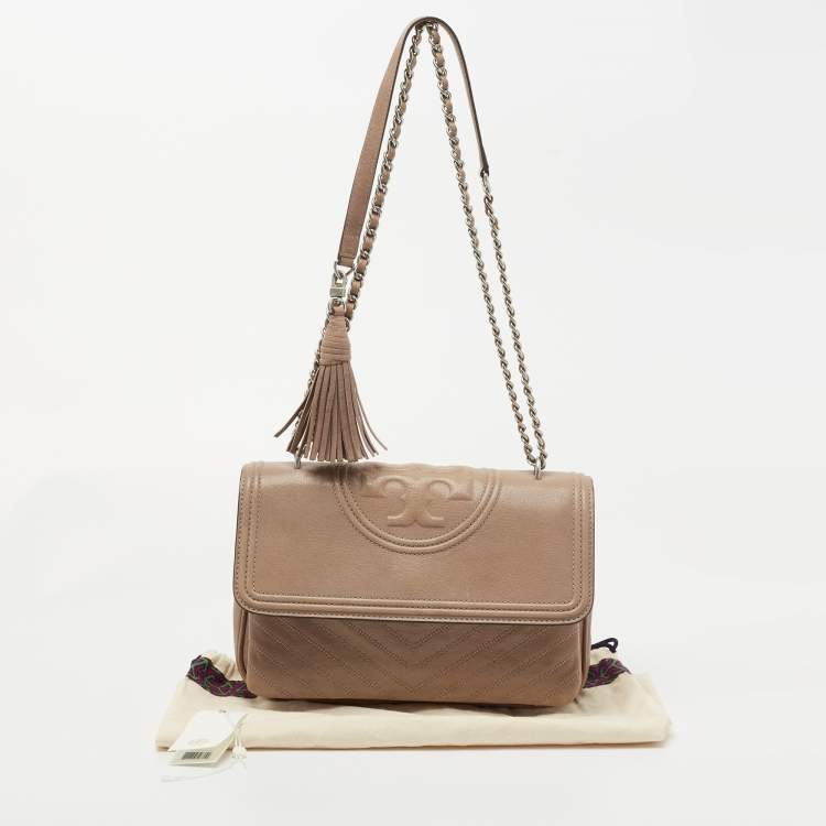 Pre Owned Tory Burch Beige Leather Fleming Shoulder Bag