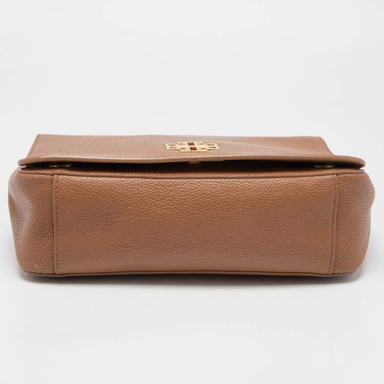 Pre Owned Tory Burch Brown Leather Britten Flap Crossbody Bag