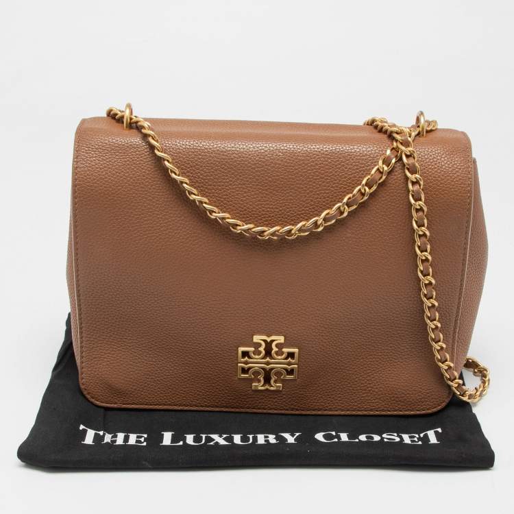 Pre Owned Tory Burch Brown Leather Britten Flap Crossbody Bag