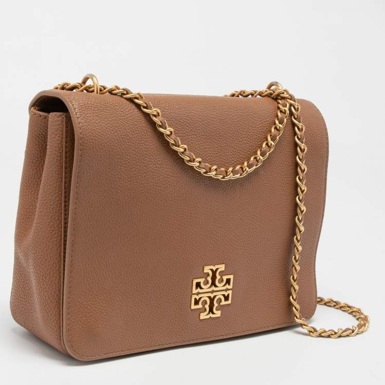Pre Owned Tory Burch Brown Leather Britten Flap Crossbody Bag