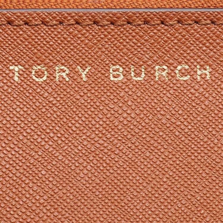Pre Owned Tory Burch Brown Saffiano Leather Miller Top Zip Card Case