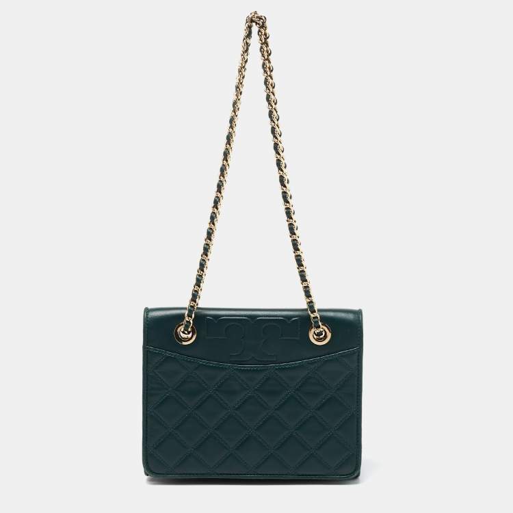 Pre Owned Tory Burch Green Quilted Leather Fleming Shoulder Bag