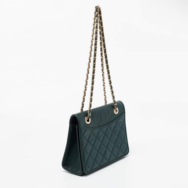 Pre Owned Tory Burch Green Quilted Leather Fleming Shoulder Bag