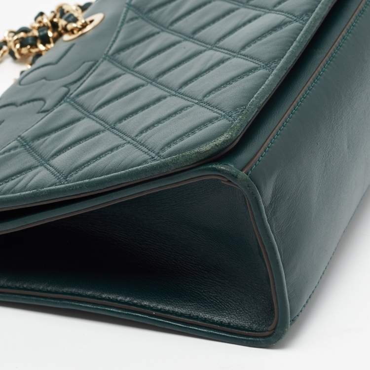 Pre Owned Tory Burch Green Quilted Leather Fleming Shoulder Bag