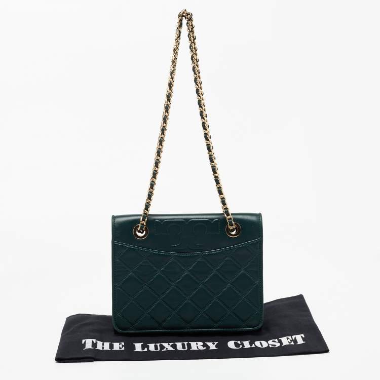 Pre Owned Tory Burch Green Quilted Leather Fleming Shoulder Bag