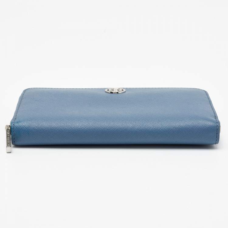 مملوكة مسبقًا Tory Burch Blue Leather Robinson Zip Around Wallet