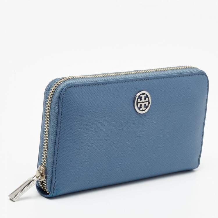 مملوكة مسبقًا Tory Burch Blue Leather Robinson Zip Around Wallet