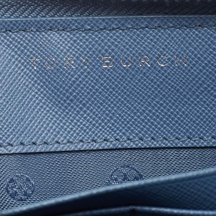 مملوكة مسبقًا Tory Burch Blue Leather Robinson Zip Around Wallet