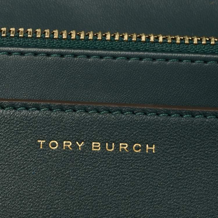 Pre Owned Tory Burch Dark Green Quilted  Leather Savannah Chain Clutch 