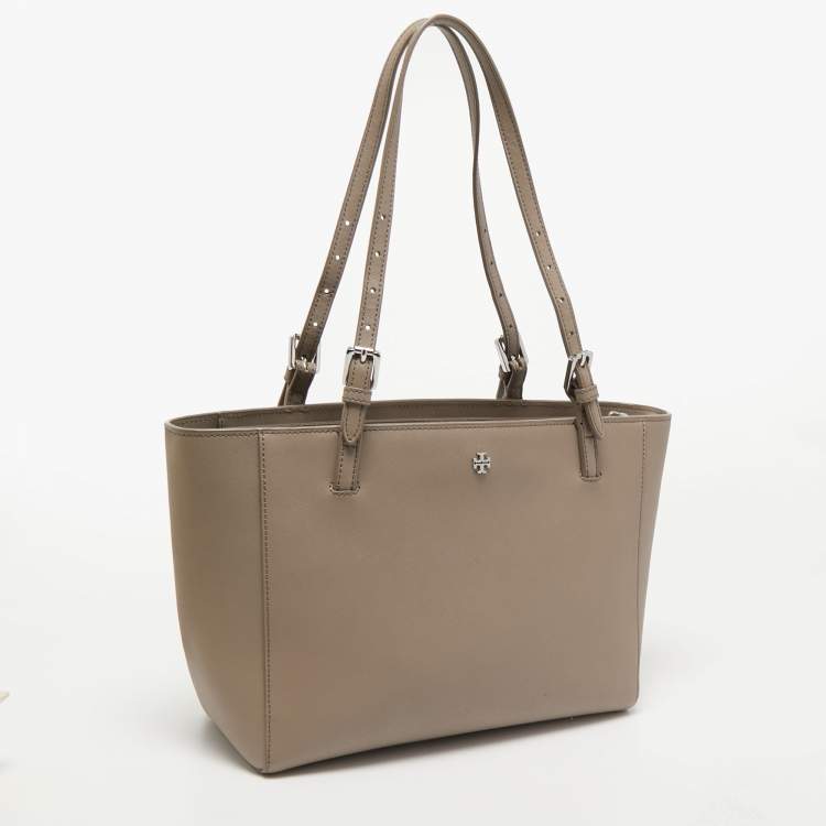 Pre Owned Tory Burch Grey Saffiano Leather York Buckle Tote