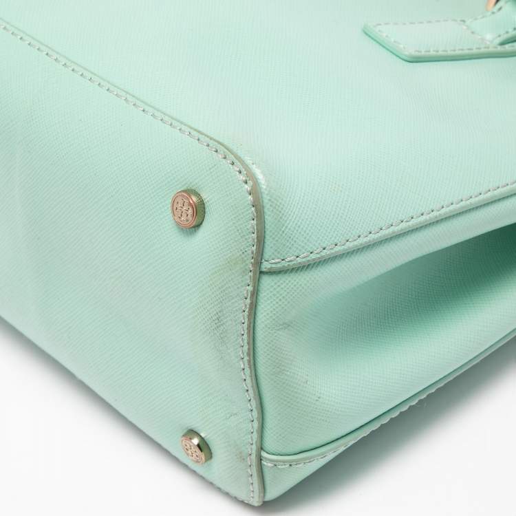 Pre Owned Tory Burch Light Green Leather Robinson Double Zip Tote