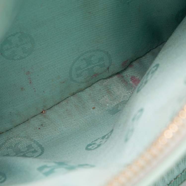 Pre Owned Tory Burch Light Green Leather Robinson Double Zip Tote