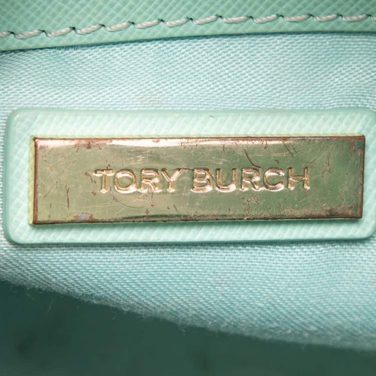 Pre Owned Tory Burch Light Green Leather Robinson Double Zip Tote