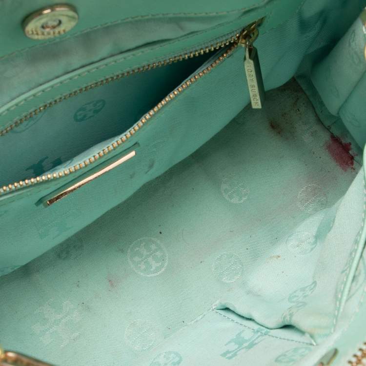 Pre Owned Tory Burch Light Green Leather Robinson Double Zip Tote