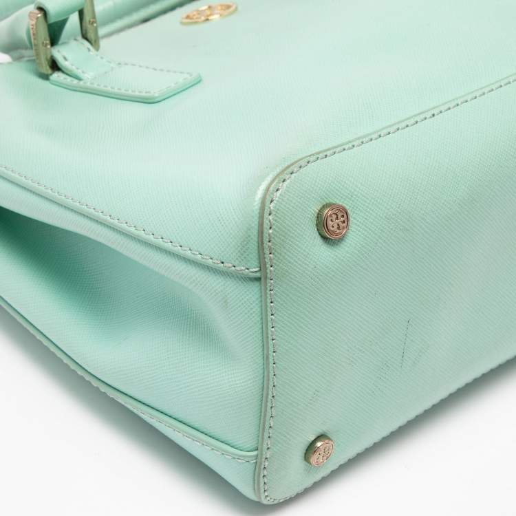 Pre Owned Tory Burch Light Green Leather Robinson Double Zip Tote