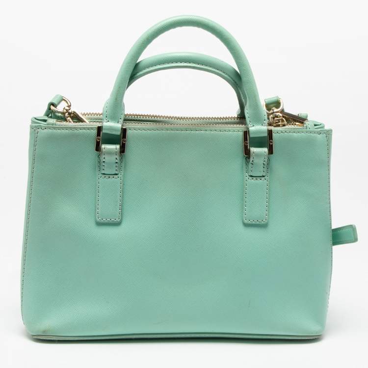 Pre Owned Tory Burch Light Green Leather Robinson Double Zip Tote