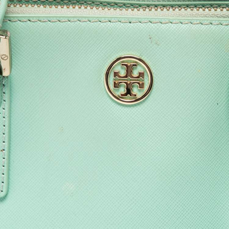 Pre Owned Tory Burch Light Green Leather Robinson Double Zip Tote