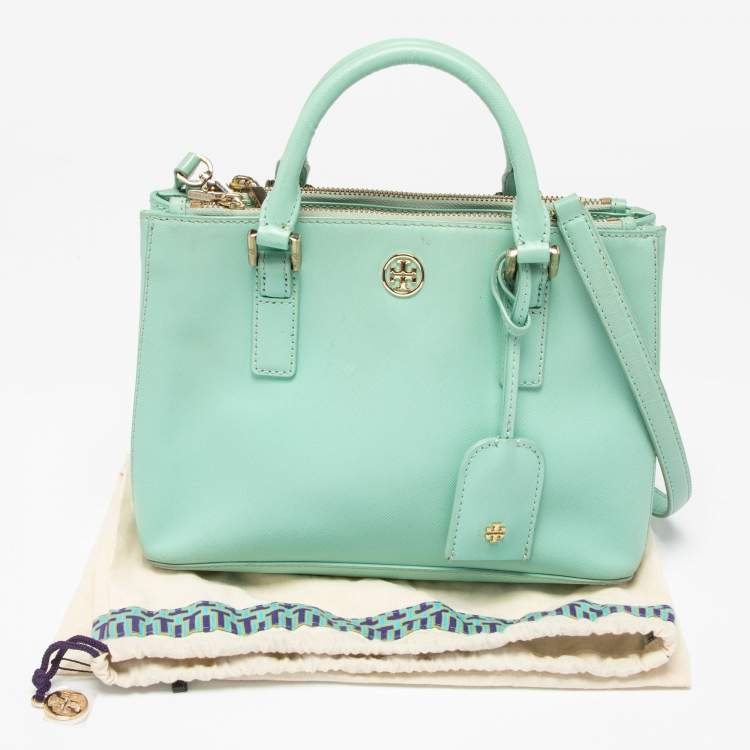 Pre Owned Tory Burch Light Green Leather Robinson Double Zip Tote