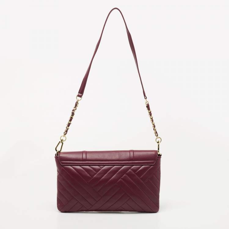 Pre Owned Tory Burch Burgundy Leather Alexa Chain Clutch