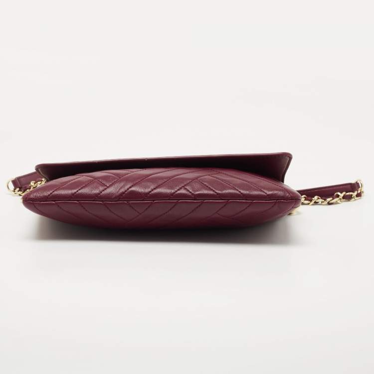 Pre Owned Tory Burch Burgundy Leather Alexa Chain Clutch