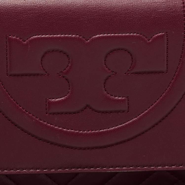 Pre Owned Tory Burch Burgundy Leather Alexa Chain Clutch