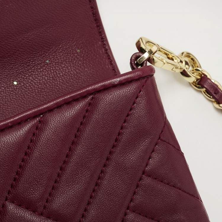 Pre Owned Tory Burch Burgundy Leather Alexa Chain Clutch