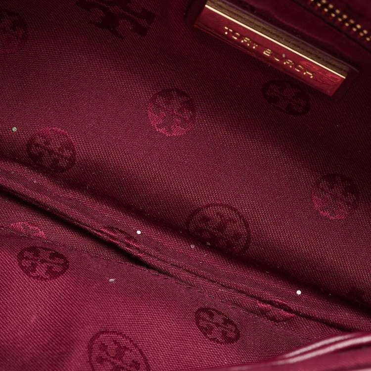 Pre Owned Tory Burch Burgundy Leather Alexa Chain Clutch