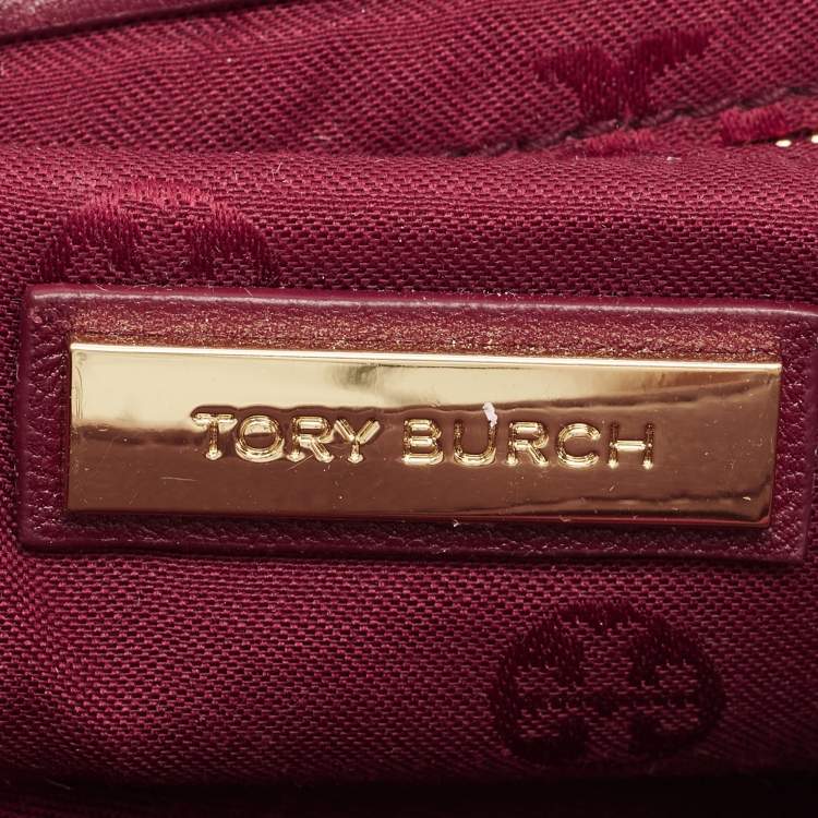 Pre Owned Tory Burch Burgundy Leather Alexa Chain Clutch