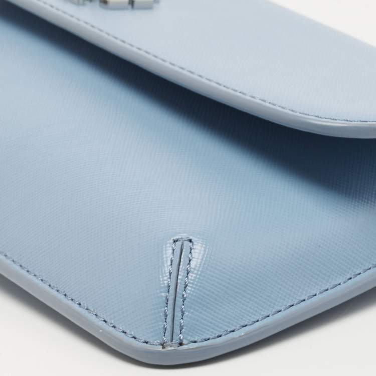 Pre Owned Tory Burch Light Blue Leather Slim Diana Flap Clutch