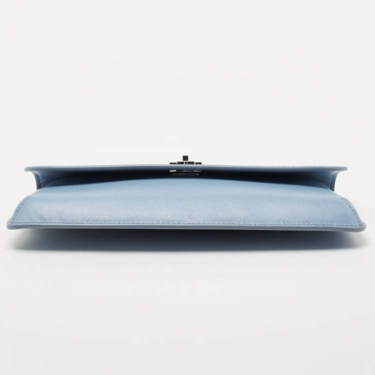 Pre Owned Tory Burch Light Blue Leather Slim Diana Flap Clutch