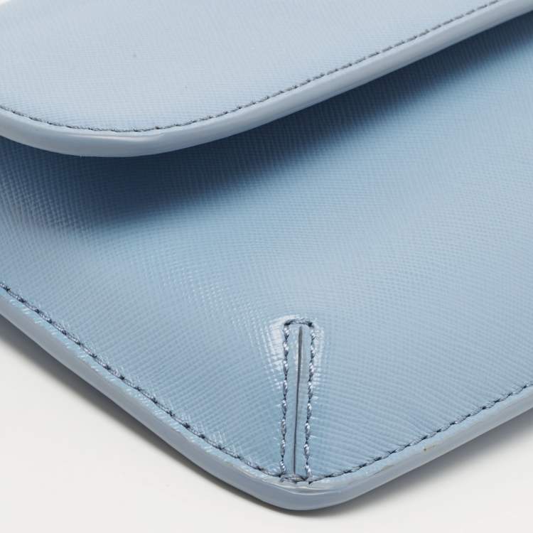 Pre Owned Tory Burch Light Blue Leather Slim Diana Flap Clutch