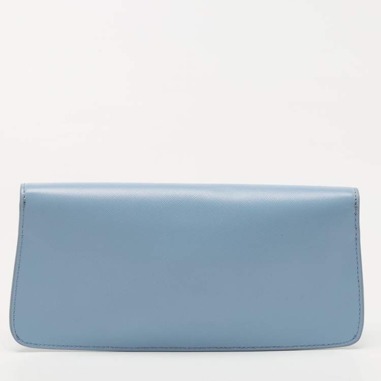 Pre Owned Tory Burch Light Blue Leather Slim Diana Flap Clutch