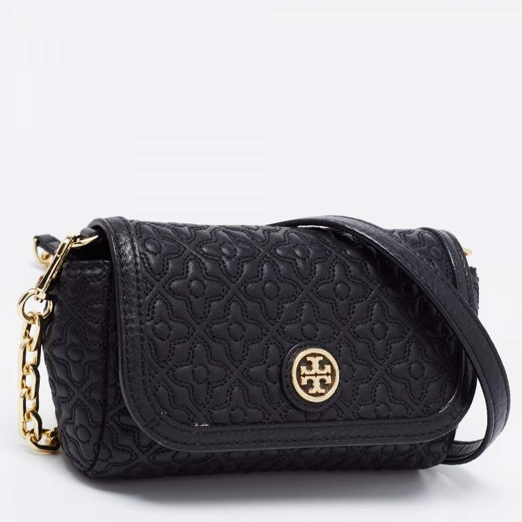 Pre Owned Tory Burch Black Quilted Leather Small Bryant Crossbody Bag