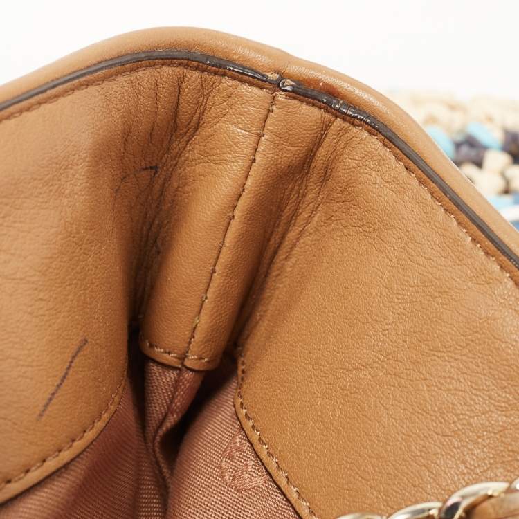 Pre Owned Tory Burch Multicolor Stripe Raffia and Leather Marion Tote