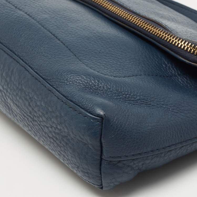 Pre Owned Tory Burch Blue Leather Foldover Crossbody Bag