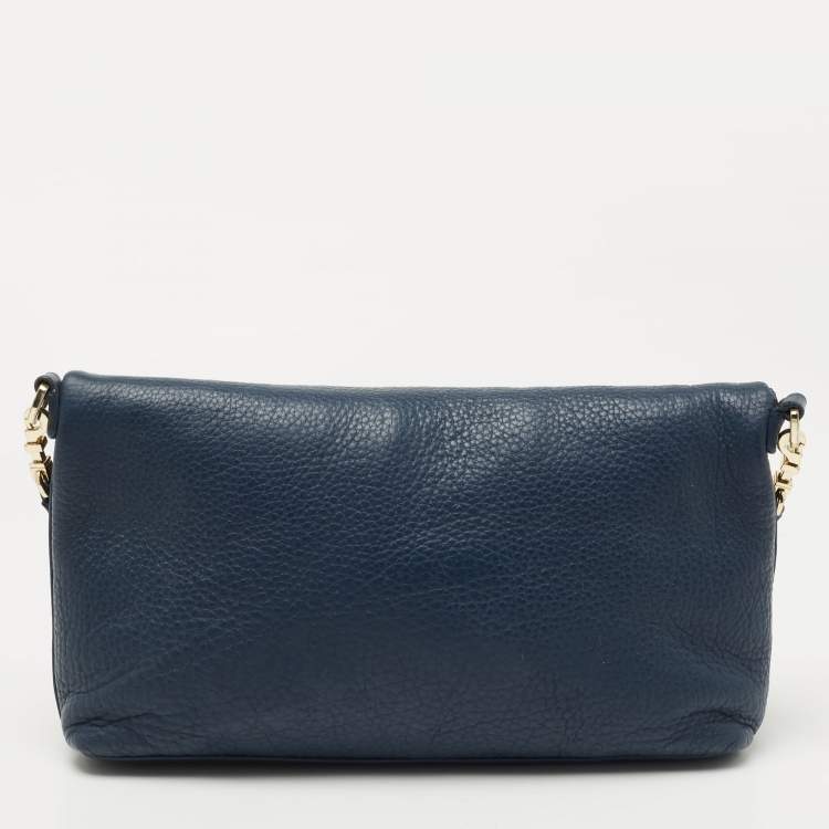 Pre Owned Tory Burch Blue Leather Foldover Crossbody Bag