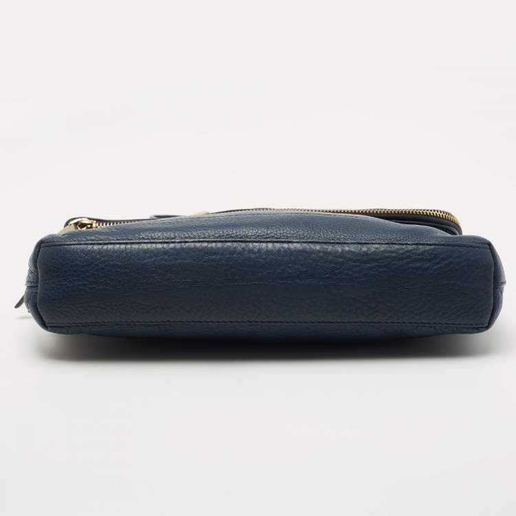 Pre Owned Tory Burch Blue Leather Foldover Crossbody Bag