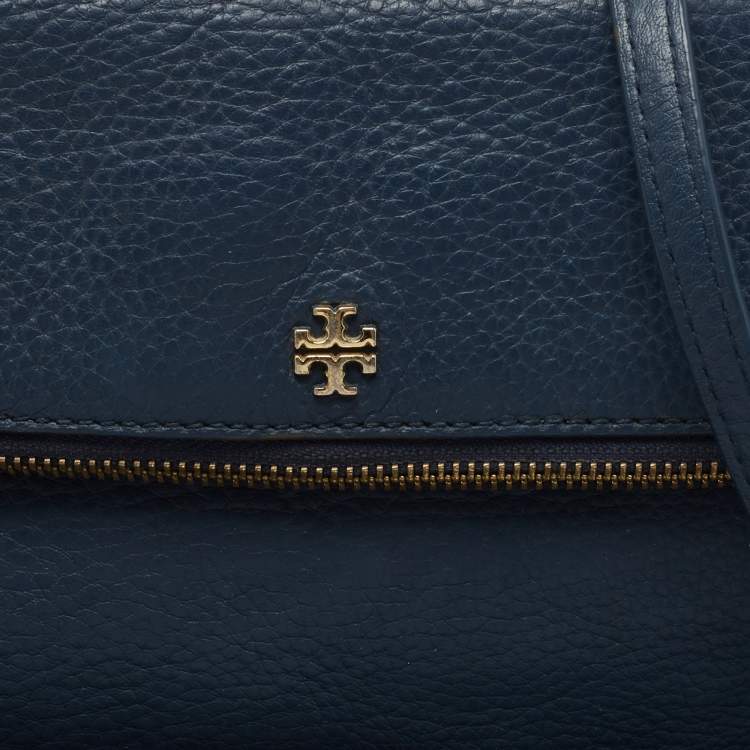 Pre Owned Tory Burch Blue Leather Foldover Crossbody Bag