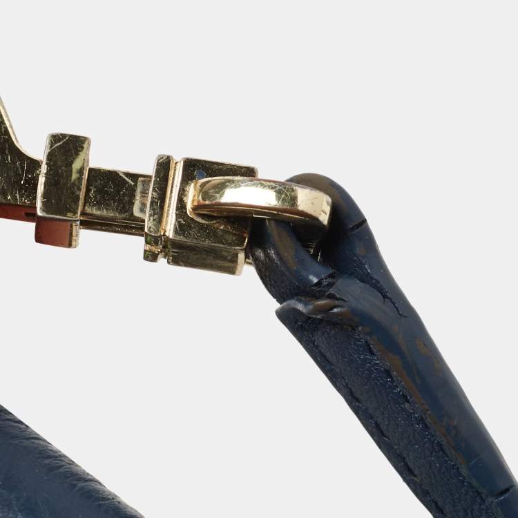 Pre Owned Tory Burch Blue Leather Foldover Crossbody Bag