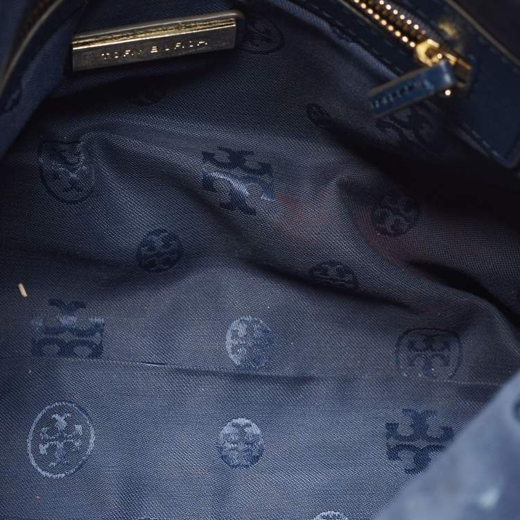 Pre Owned Tory Burch Blue Leather Foldover Crossbody Bag