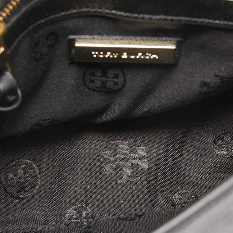 Pre Owned Tory Burch Black Perforated Leather Bryant Flap Shoulder Bag