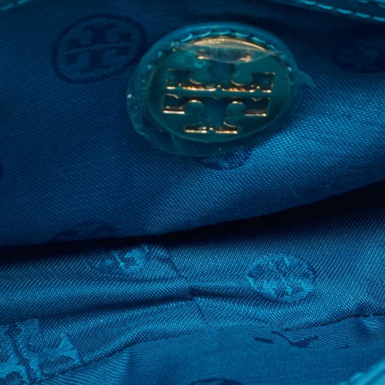 Pre Owned Tory Burch Teal Blue Saffiano Leather Robinson Flap Shoulder Bag