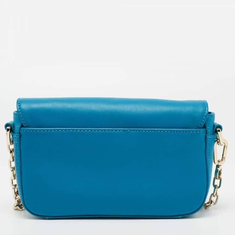 Pre Owned Tory Burch Teal Blue Saffiano Leather Robinson Flap Shoulder Bag