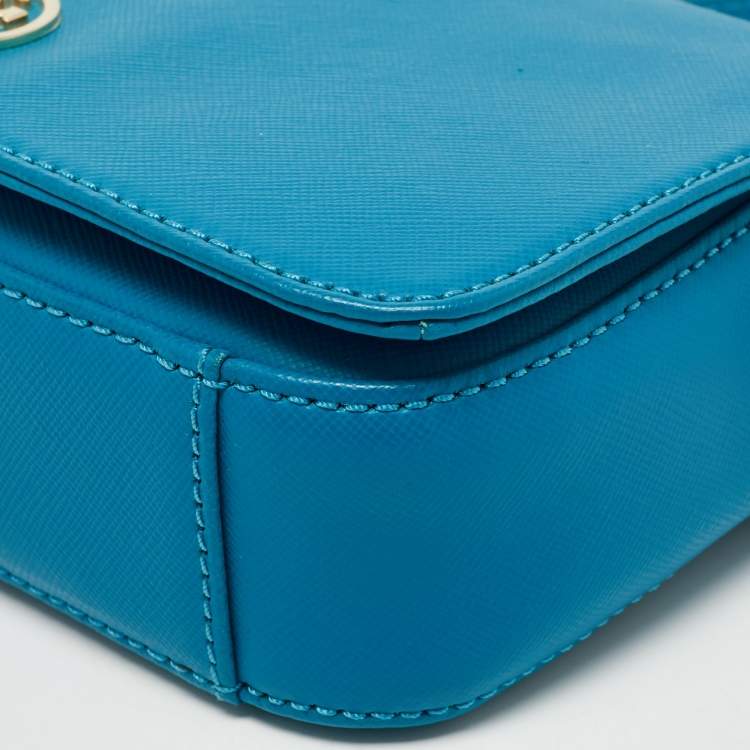 Pre Owned Tory Burch Teal Blue Saffiano Leather Robinson Flap Shoulder Bag
