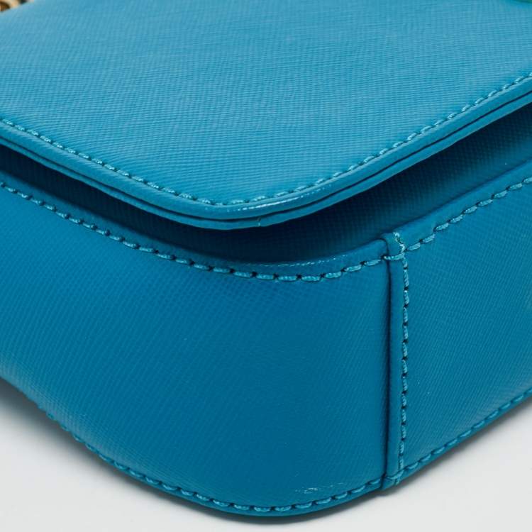 Pre Owned Tory Burch Teal Blue Saffiano Leather Robinson Flap Shoulder Bag