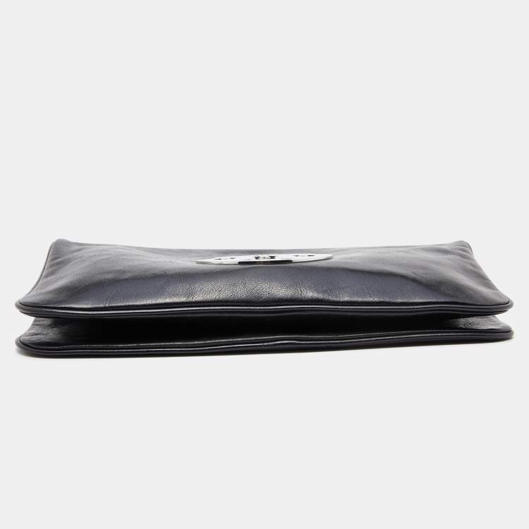 Pre Owned Tory Burch Black Leather Reva Flap Clutch