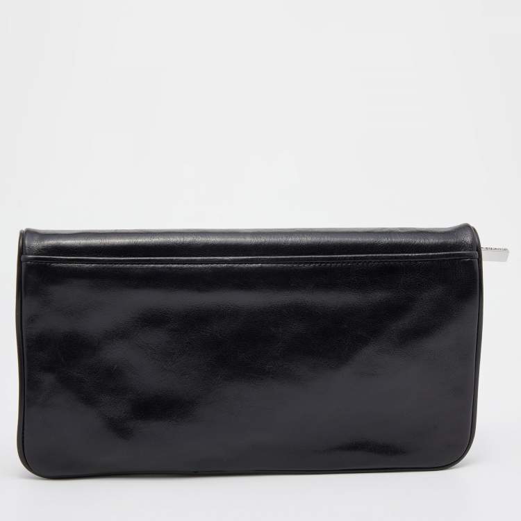 Pre Owned Tory Burch Black Leather Reva Flap Clutch