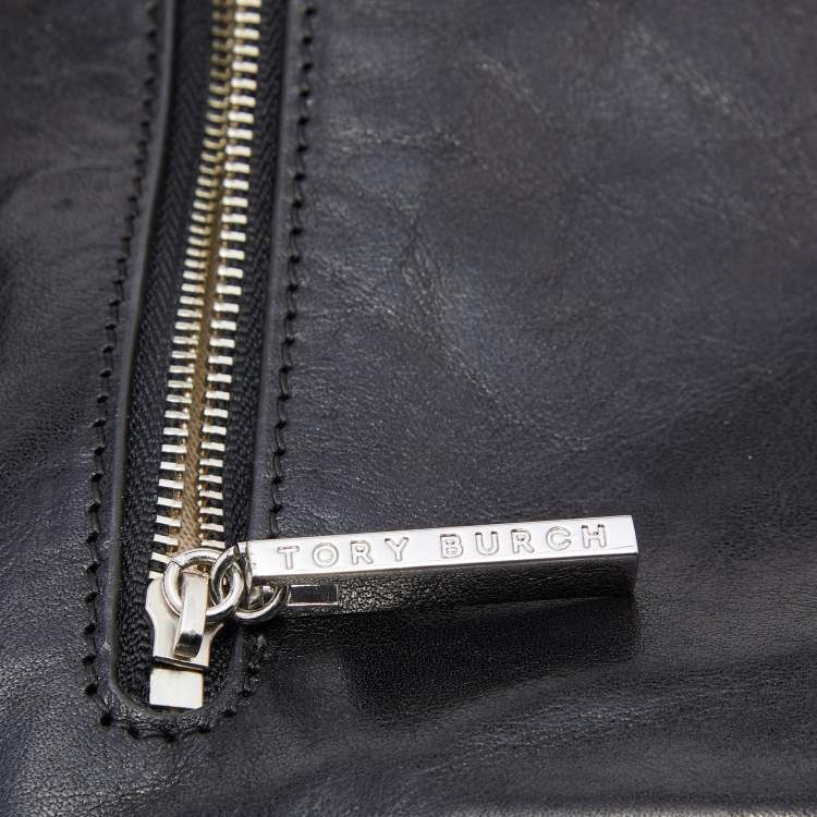 Pre Owned Tory Burch Black Leather Reva Flap Clutch